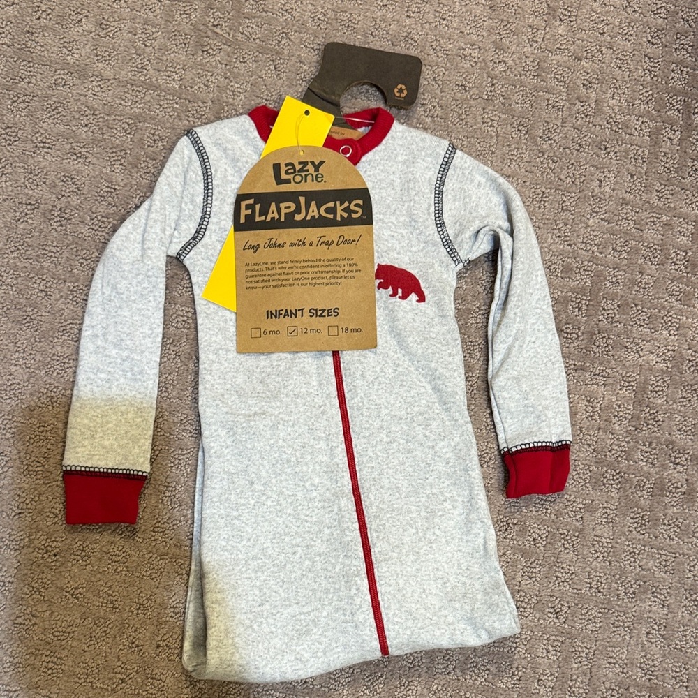 Lazy One Infant FlapJacks Sleep Gown in Light Gray with Red Accents